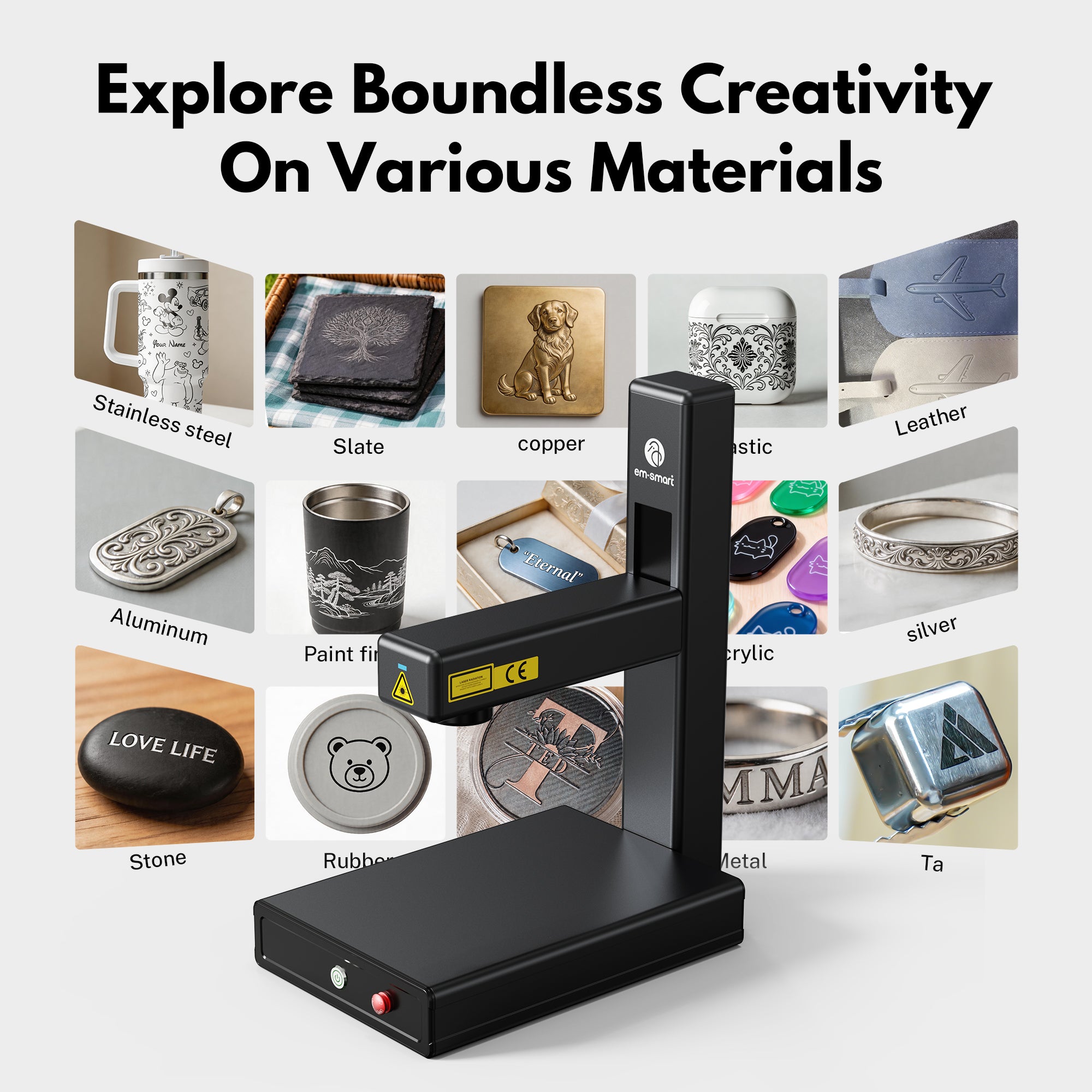 EM-Smart Nova - 20W/25W Portable & Foldable Fiber Laser Engraver with/without Rotary