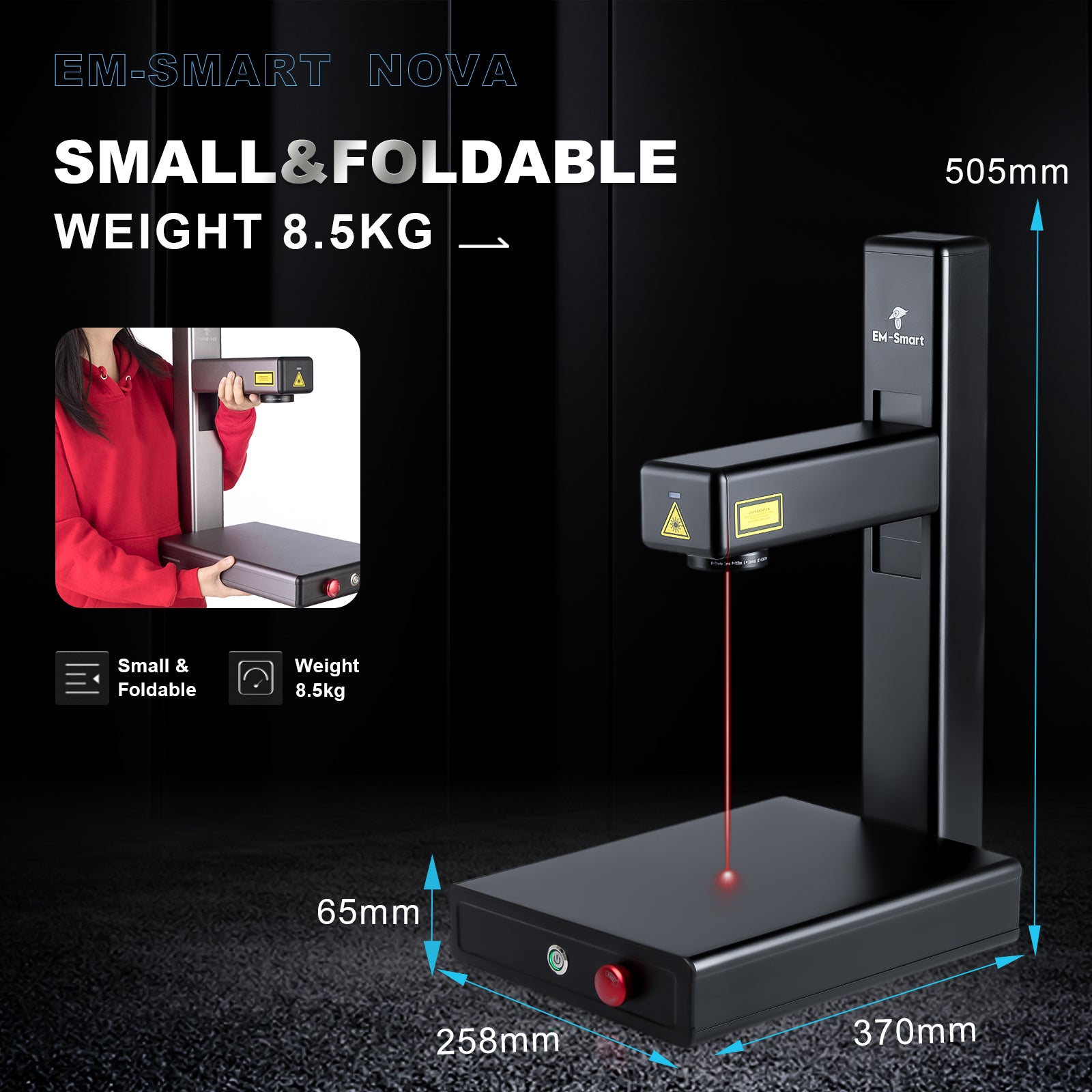 EM-Smart Nova - 20W/25W Portable & Foldable Fiber Laser Engraver with/without Rotary