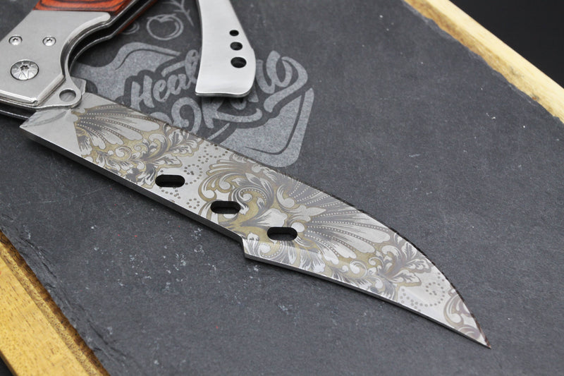 Achieving color engraving on knife